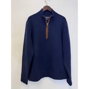 Brooks Brothers Mens Navy Textured Knit 1/4 Zip Sweater Size M Wool & Cashmere